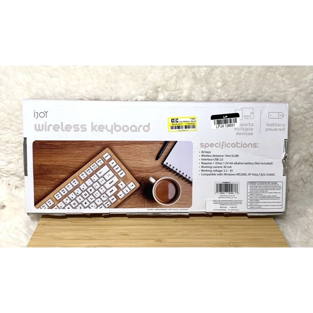 iJoy Wireless Wooden Keyboard Bluetooth Slim Rechargeable Natural Wood NEW